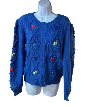 Vintage The Eagle’s Eye Blue Popcorn Cable Knit Sweater M Cottagecore 90s